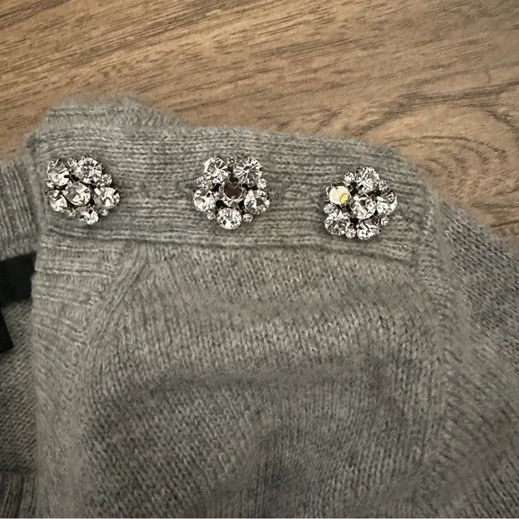 $118 J. Crew Crewneck Sweater with Jeweled Buttons Wool blend, Gray, M, Medium - Picture 10 of 11